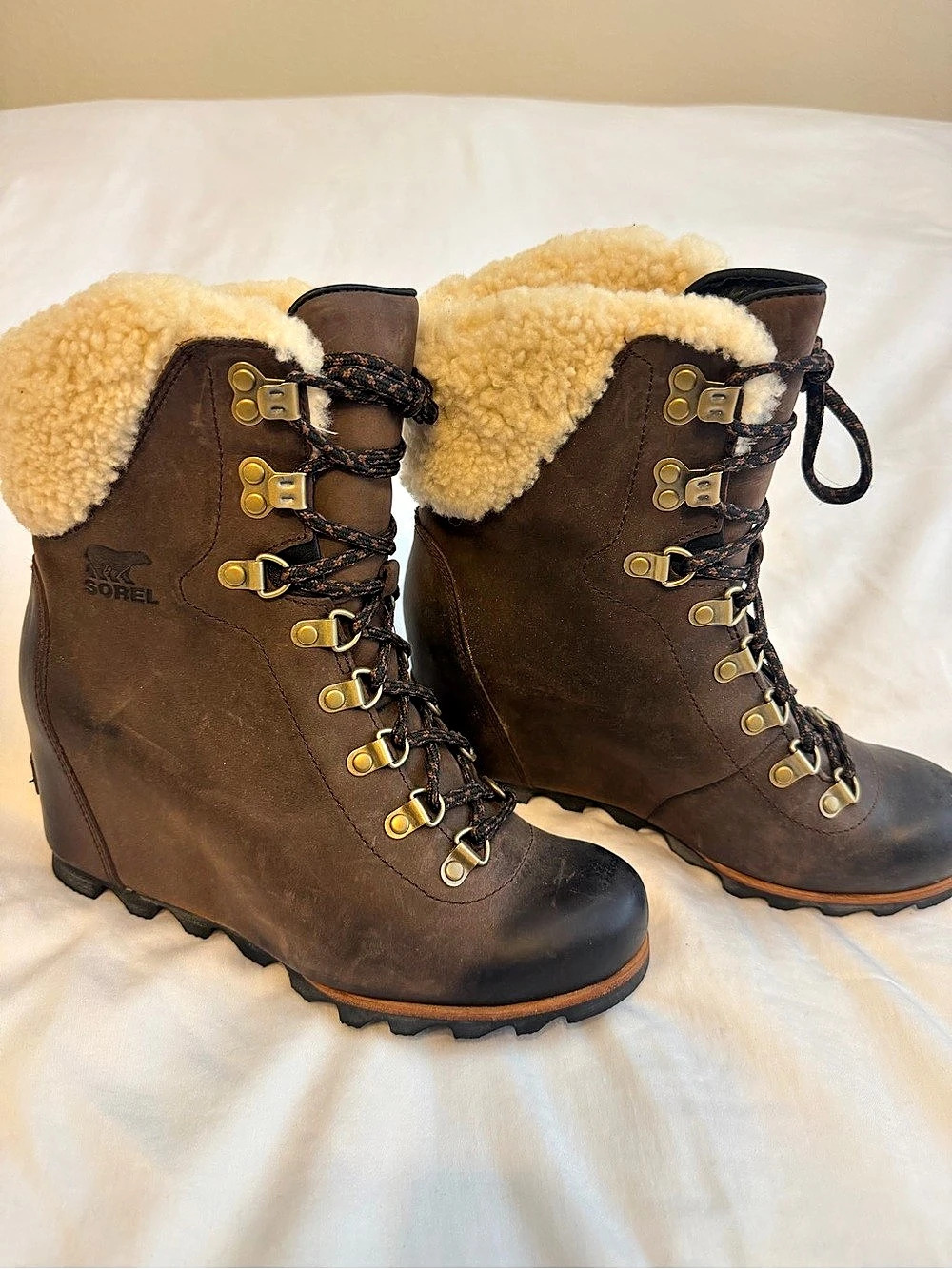 Sorel Joan of Arctic Wedge Winter Boots Brown & Black US 9